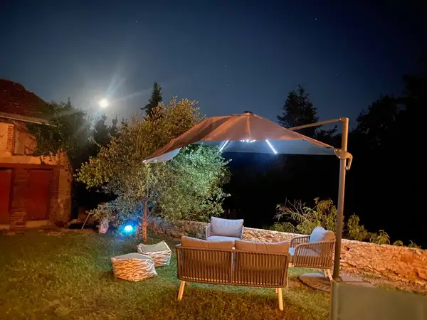 Jardin de nuit sous les étoiles